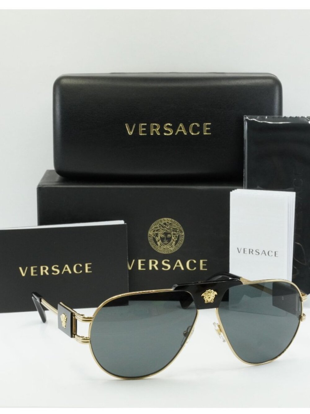 Versace VE2252 100287 Unisex Aviator Sunglasses – Gold / Grey